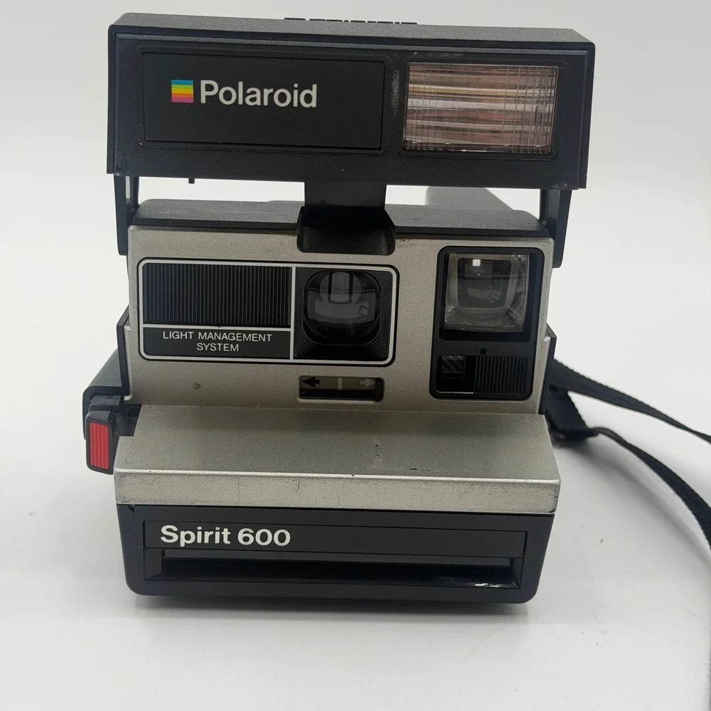 Polaroid Spirit 600 Vintage Instant Film Camera Black Silver Built-in Flash